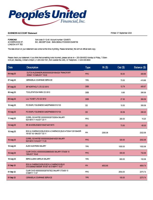 Modèle Word et PDF de déclaration commerciale de People's United Bank